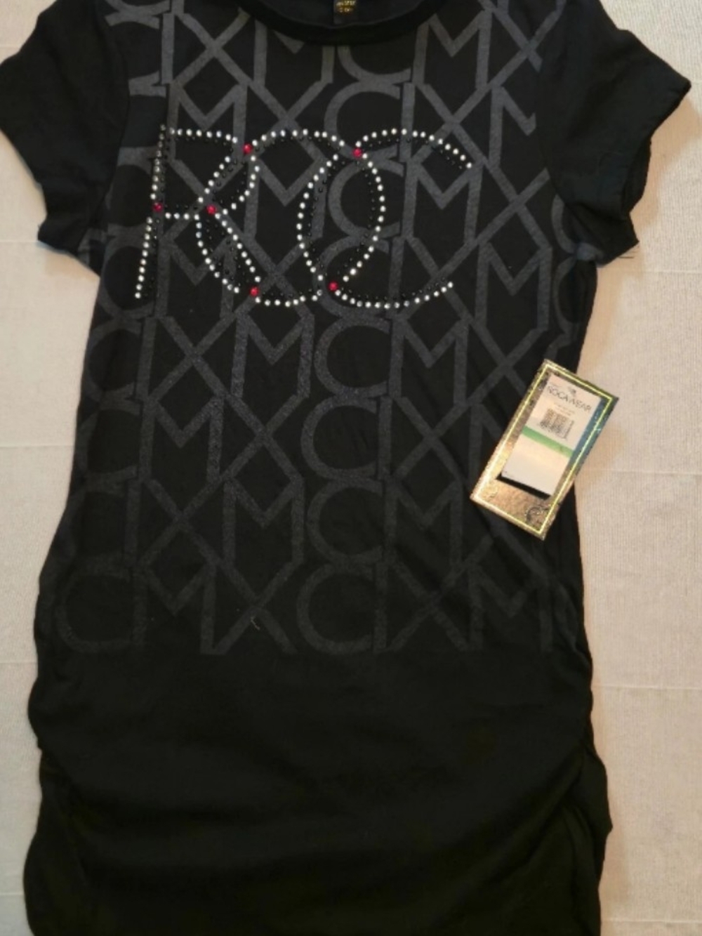 Rocawear Black Short-Sleeve Logo Tee with Rhinestone Accents